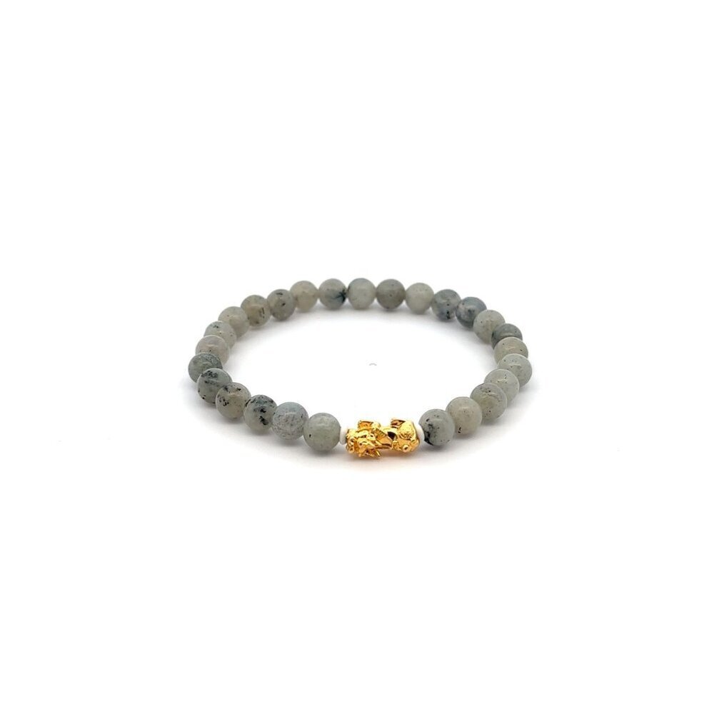 18K Gold Pixiu Piyao Lucky Charm Bracelet Natural Labradorite Gemstones 6mm